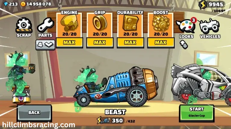 The Beast vehicle racing over extreme terrain in Hill Climb Racing 2