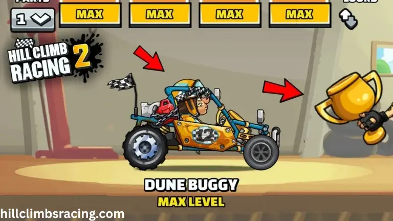 Dune buggy racing across sandy hills in Hill Climb Racing 2