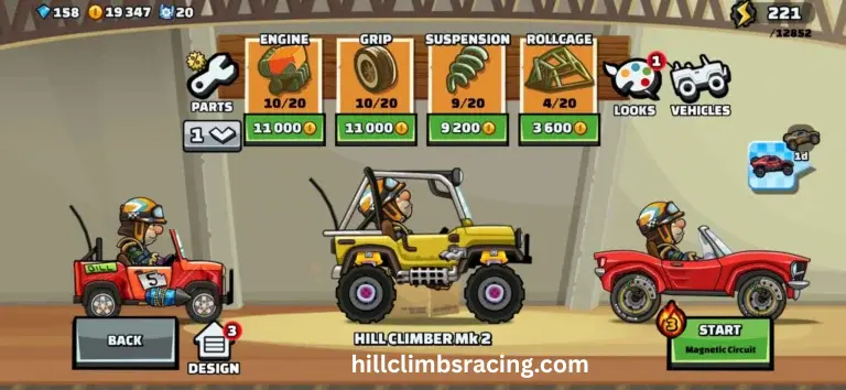 Hill Climber Mk2 vehicle navigating steep hills in Hill Climb Racing 2