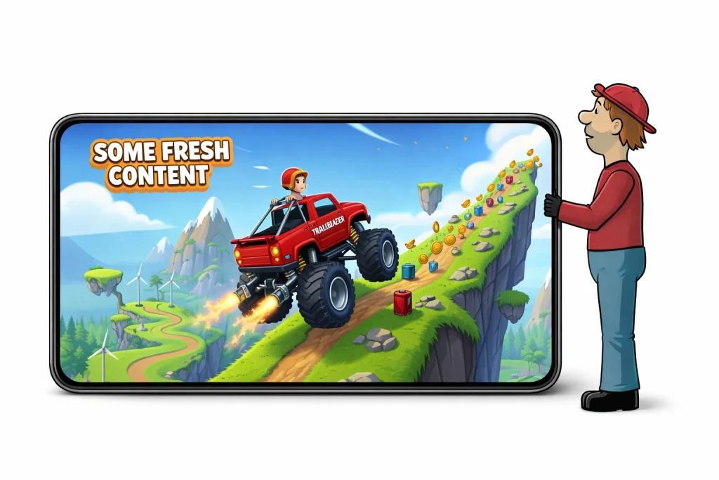 New content and features of Hill Climb Racing on an iPhone screen