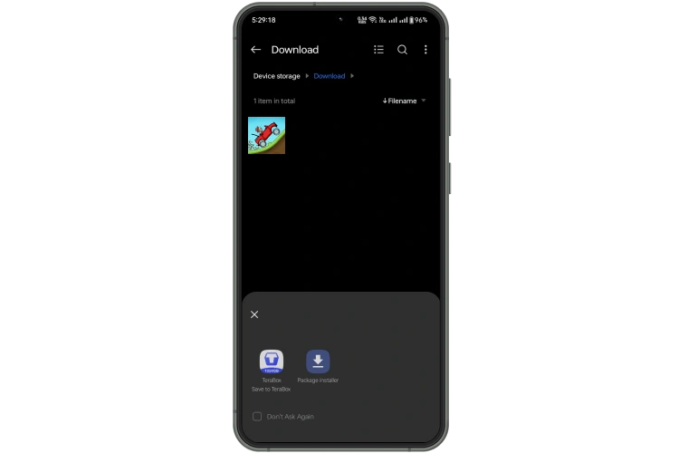Android screen confirming the successful installation of the game