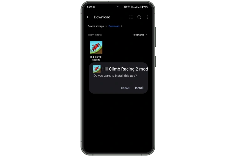 Android installation screen showing the install button for the MOD APK