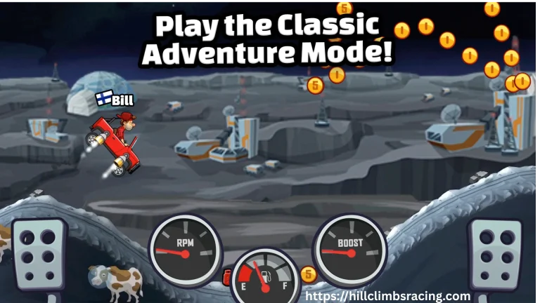 Vehicle collecting diamonds and power-ups in Hill Climb Racing 2 MOD APK