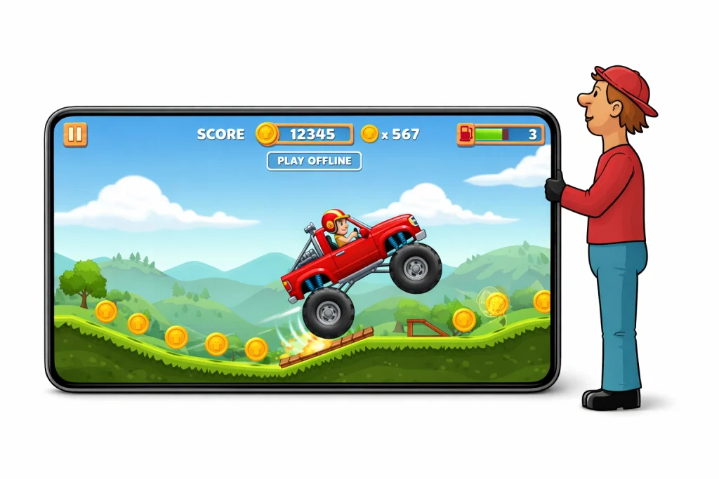 Hill Climb Racing showing daily challenges and special events on iPhone