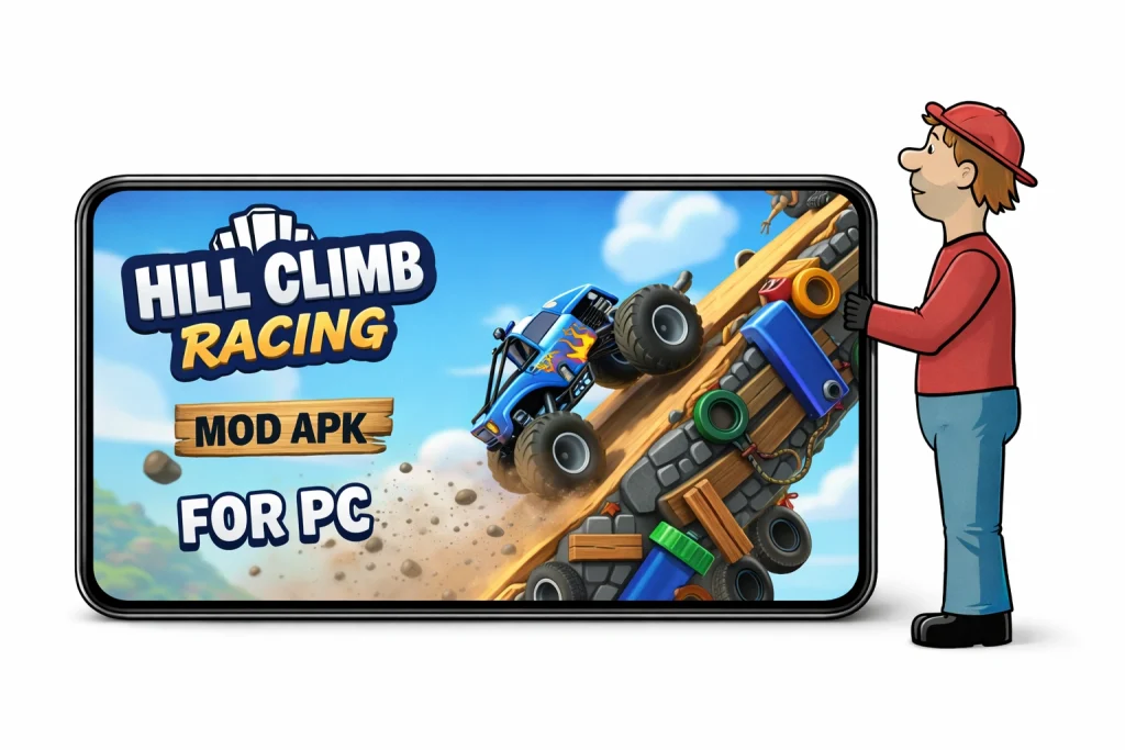 Hill Climb Racing game running on a computer through an Android emulator