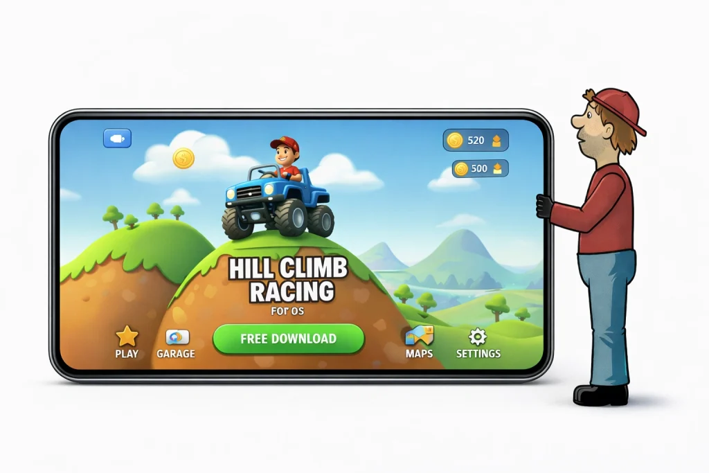 iPhone screen showing Hill Climb Racing gameplay