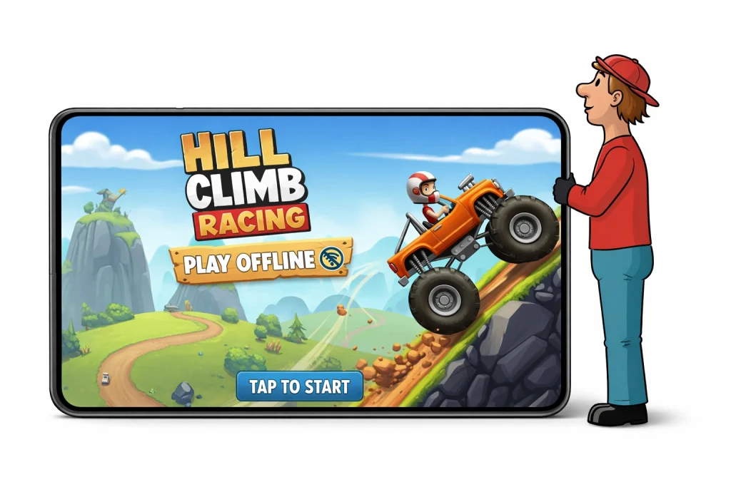 Hill Climb Racing being played on an iPhone without an internet connection