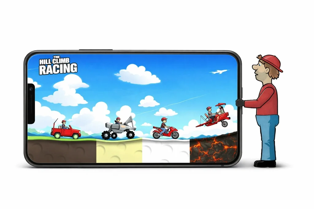 Hill Climb Racing MOD APK v1.69.3 2026 (Unlimited Money/Daimond And Fuel) 20 Vehicle navigating a challenging stage with hills and obstacles