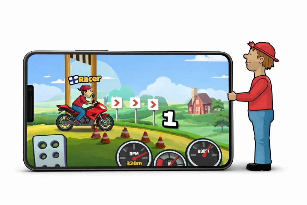 Hill Climb Racing MOD APK v1.69.3 2026 (Unlimited Money/Daimond And Fuel) 24 Crisp and clear gameplay visuals of a vehicle on hills