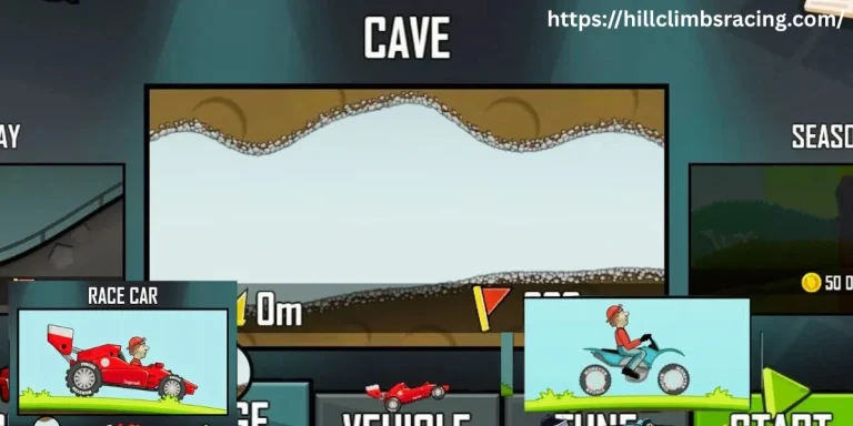 Hill Climb Racing MOD APK v1.69.3 2026 (Unlimited Money/Daimond And Fuel) 28 Vehicle driving through a dark cave with rocky obstacles