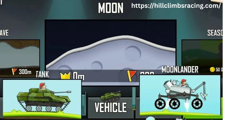 Hill Climb Racing MOD APK v1.69.3 2026 (Unlimited Money/Daimond And Fuel) 29 Vehicle driving over lunar surface with craters and low gravity