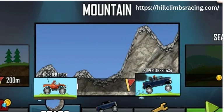 Hill Climb Racing MOD APK v1.69.3 2026 (Unlimited Money/Daimond And Fuel) 32 Vehicle climbing steep mountain slopes with rocky terrain